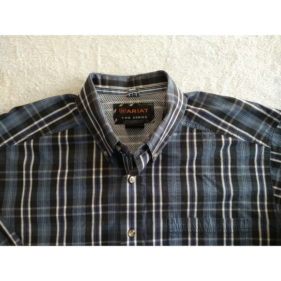 Ariat Pro Series Button Down Western Shirt Men's Size XL Vented Blue Black Plaid - Picture 2 of 10